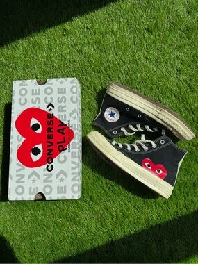Converse PLAY Black High-Top Sneakers with Red Heart